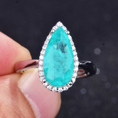 Olivenorma Verschiedene Paraiba-Turmalin Simulierte Diamant Verstellbarer Ring