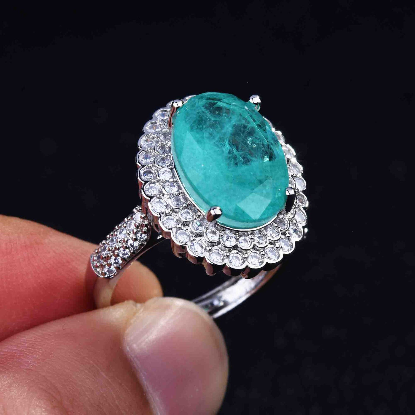 Olivenorma Verschiedene Paraiba-Turmalin Simulierte Diamant Verstellbarer Ring