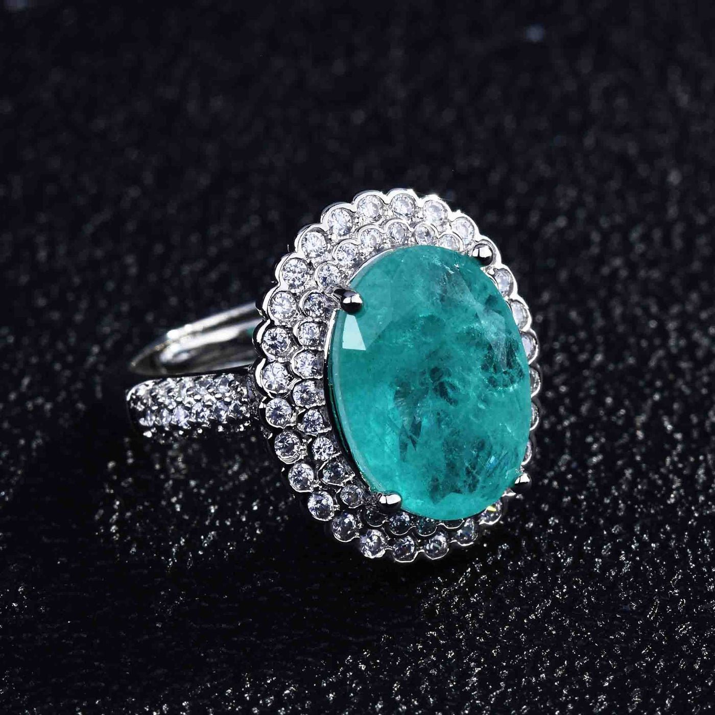 Olivenorma Verschiedene Paraiba-Turmalin Simulierte Diamant Verstellbarer Ring