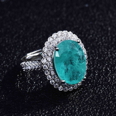 Olivenorma Verschiedene Paraiba-Turmalin Simulierte Diamant Verstellbarer Ring