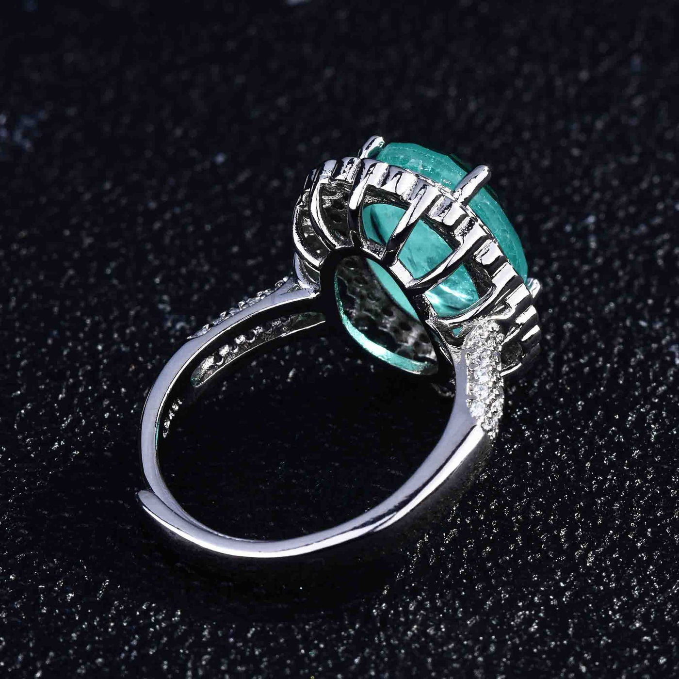 Olivenorma Verschiedene Paraiba-Turmalin Simulierte Diamant Verstellbarer Ring