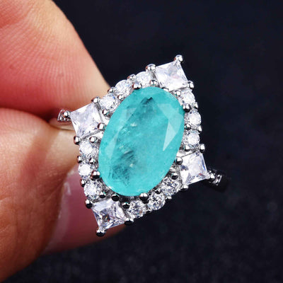 Olivenorma Verschiedene Paraiba-Turmalin Simulierte Diamant Verstellbarer Ring