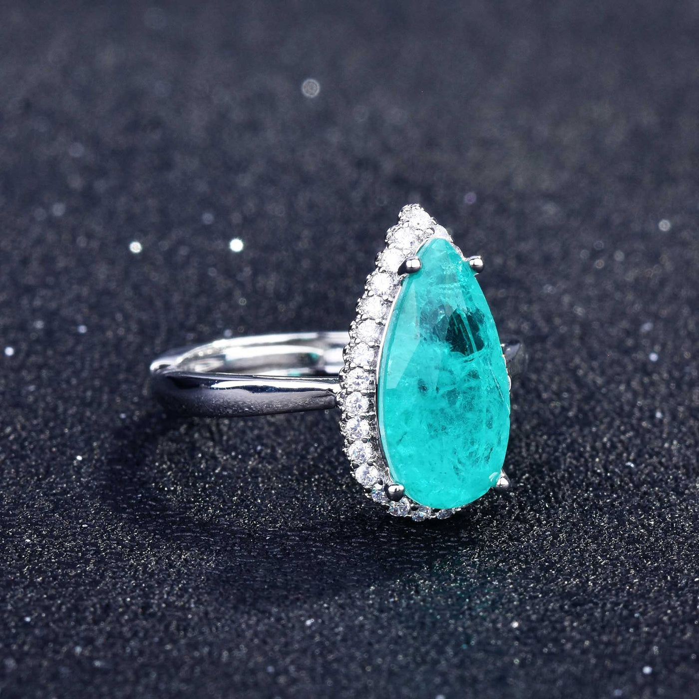 Olivenorma Verschiedene Paraiba-Turmalin Simulierte Diamant Verstellbarer Ring