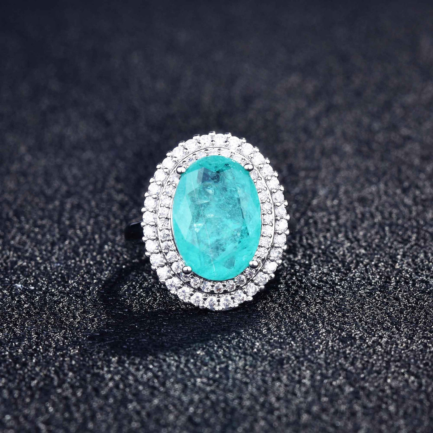 Olivenorma Verschiedene Paraiba-Turmalin Simulierte Diamant Verstellbarer Ring