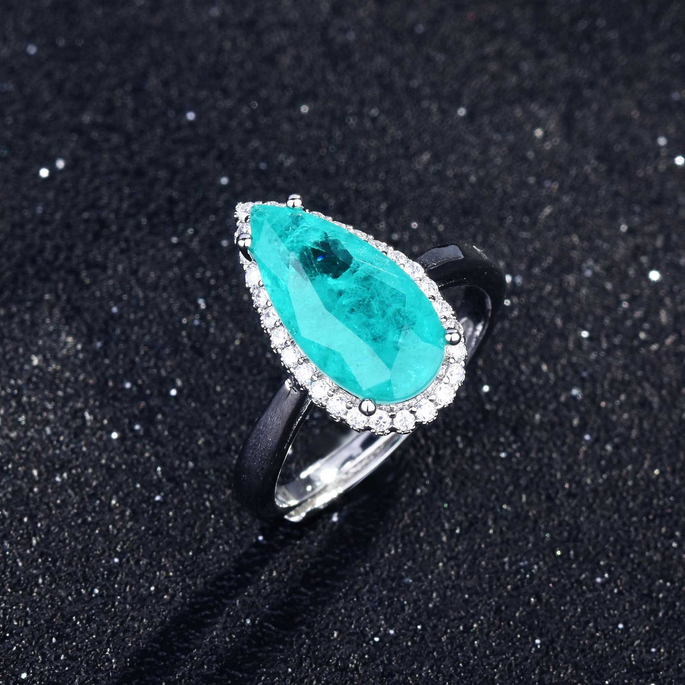 Olivenorma Verschiedene Paraiba-Turmalin Simulierte Diamant Verstellbarer Ring