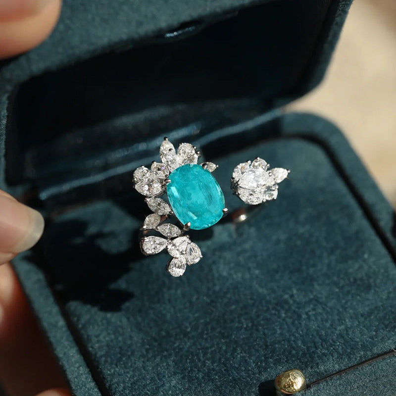 Olivenorma Paraiba Turmalin Blattdekor Verstellbarer Ring