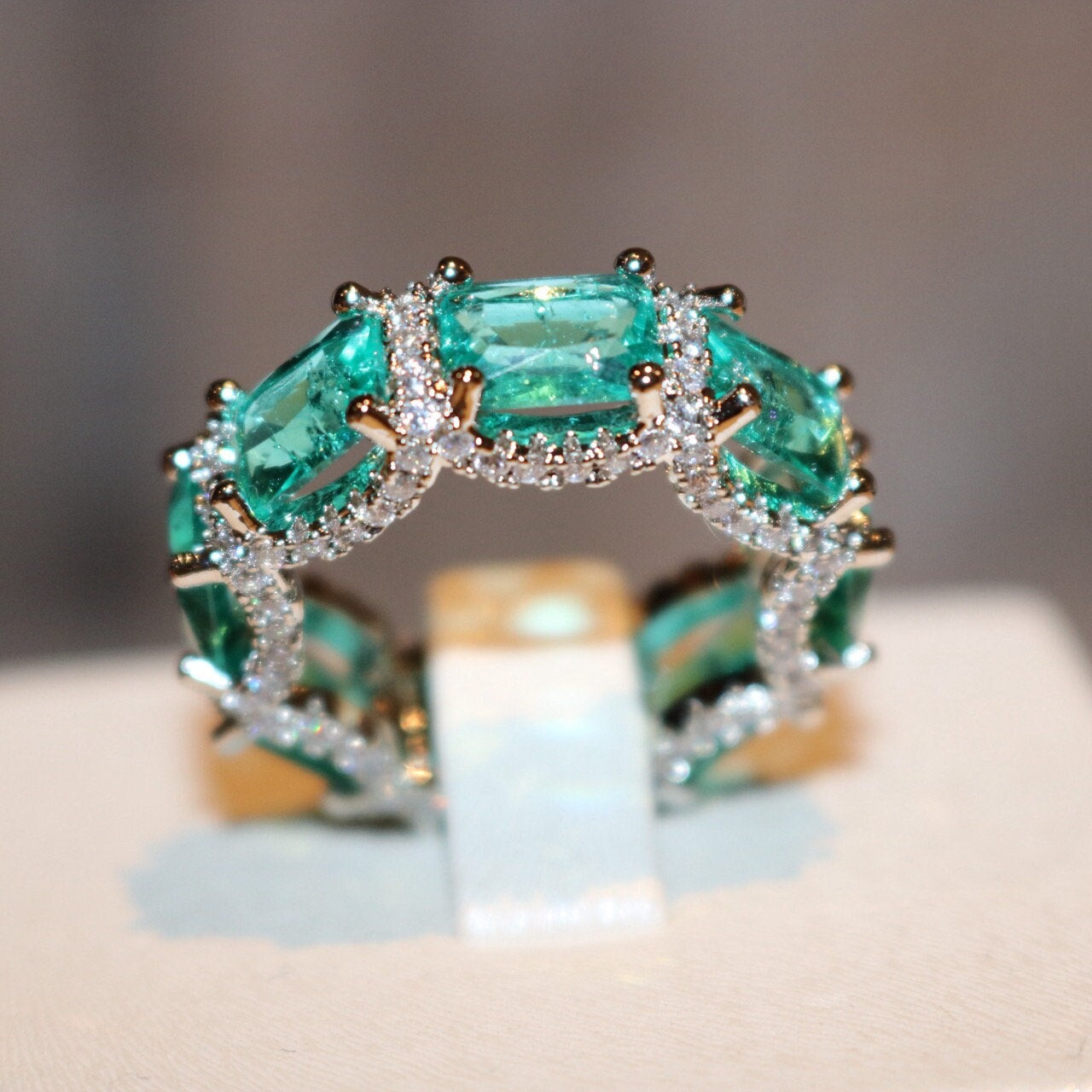 Olivenorma Ocean Blue Paraiba Turmalin Voll Ewigkeit Ring 