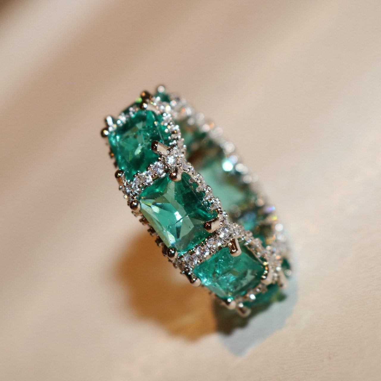 Olivenorma Ocean Blue Paraiba Turmalin Voll Ewigkeit Ring 