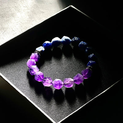 Olivenorma Männer Geometrische Facetten Blauer Sodalith Amethyst Perlen Armband