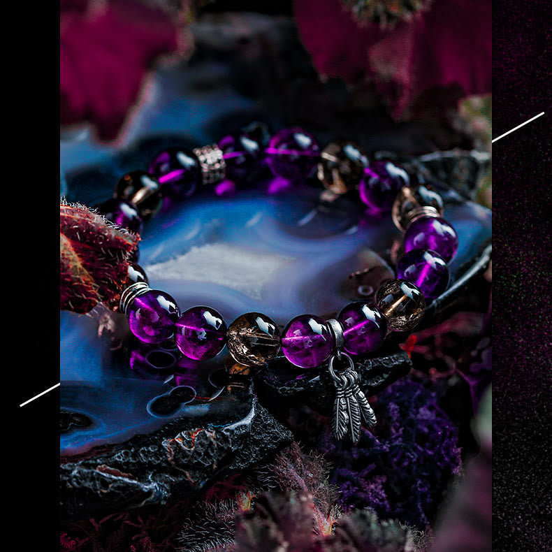 Olivenorma Männer Amethyst Feder Anhänger Perlen Armband