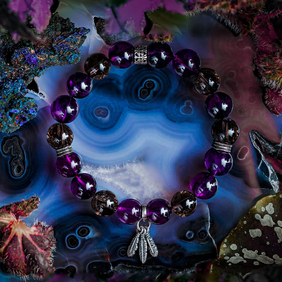 Olivenorma Männer Amethyst Feder Anhänger Perlen Armband