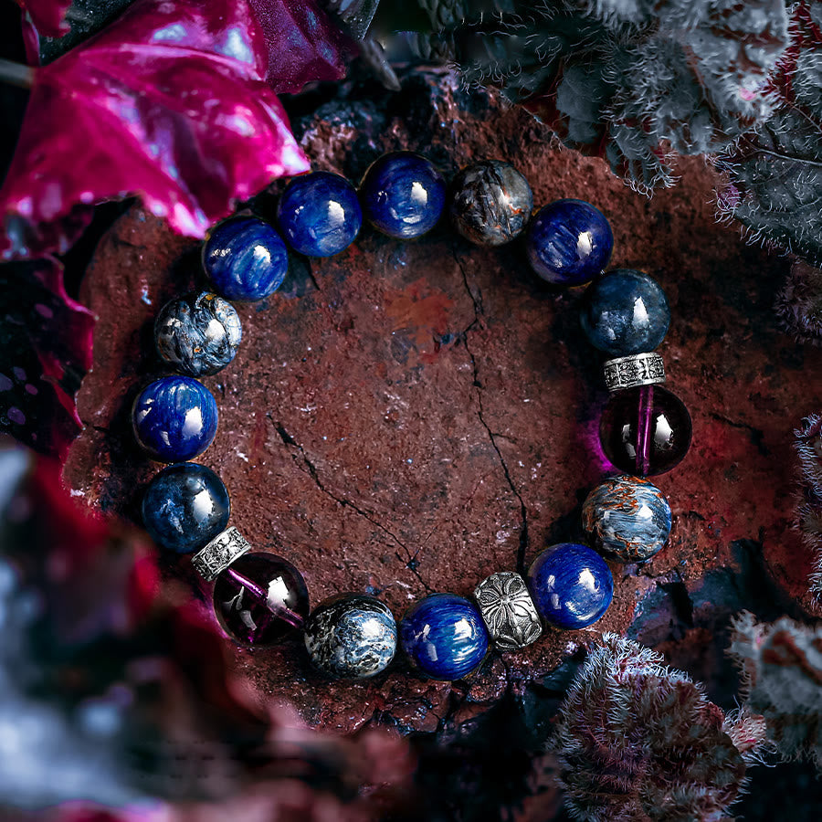 Olivenorma Männer-Lapislazuli-Amethyst-Pietersit-Perlenarmband 