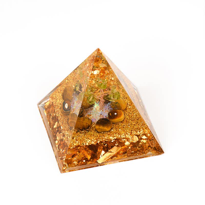 Olivenorma Peridot Tiger Eye Lebensbaum Orgonpyramide