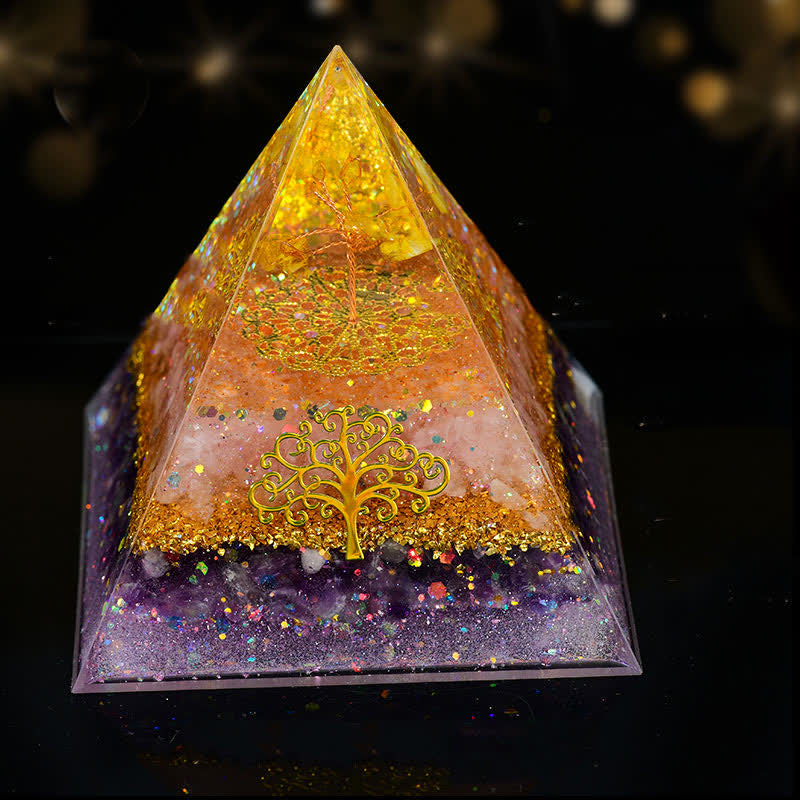 Olivenorma 10cm Natürlicher Kristall Lebensbaum Orgone Pyramide