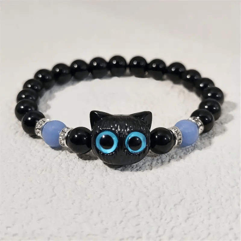 Olivenorma 1 Stück Leuchtendes süßes Katzen-Design Anhänger Perlenarmband 