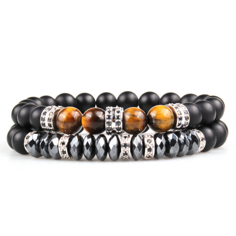 Olivenorma Schwarzer Onyx Hämatit Tigerauge Armband 