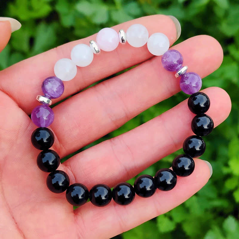 Olivenorma Anti-Angst-Armband aus schwarzem Onyx und Amethyst 