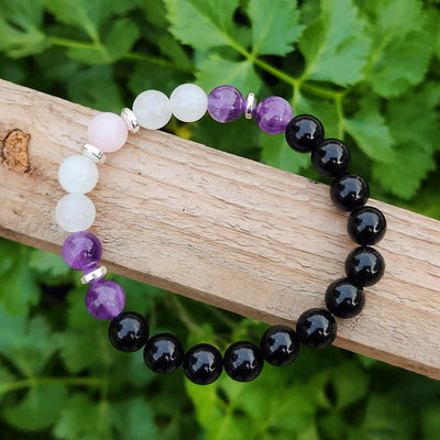 Olivenorma Anti-Angst-Armband aus schwarzem Onyx und Amethyst 