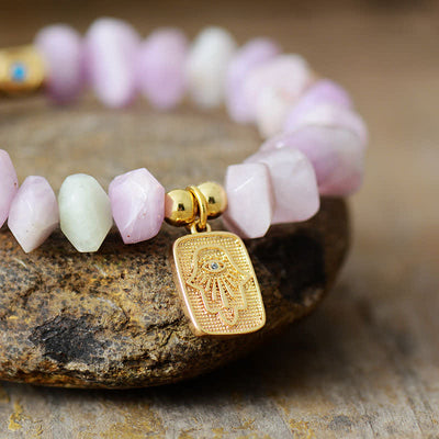 Olivenorma Natürliches Unregelmäßiges Lepidolith Hamsa Anhänger Armband