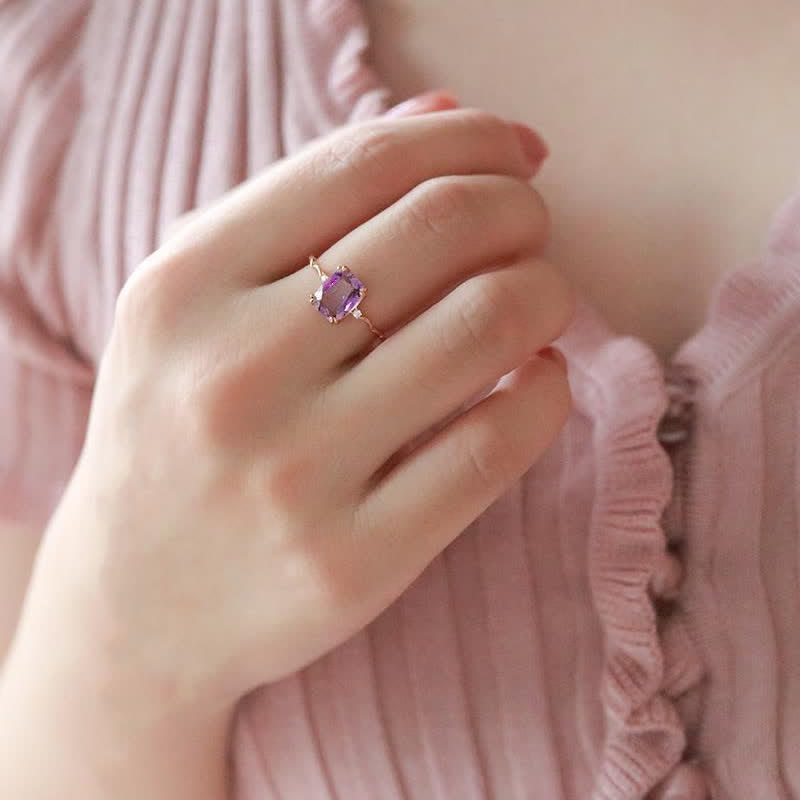 Olivenorma Amethyst Sugar Cube Wave Design Ring