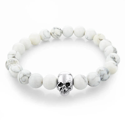 Olivenorma Naturstein Totenkopf Herren Schmuck Elastisches Armband 