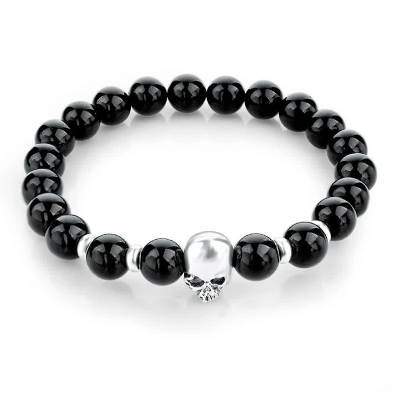 Olivenorma Naturstein Totenkopf Herren Schmuck Elastisches Armband 