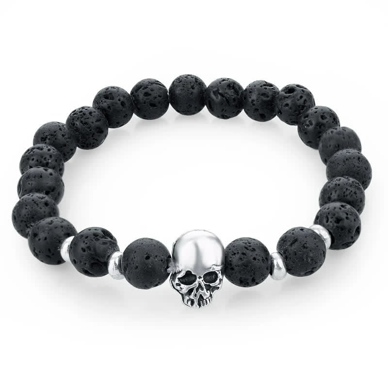 Olivenorma Naturstein Totenkopf Herren Schmuck Elastisches Armband 