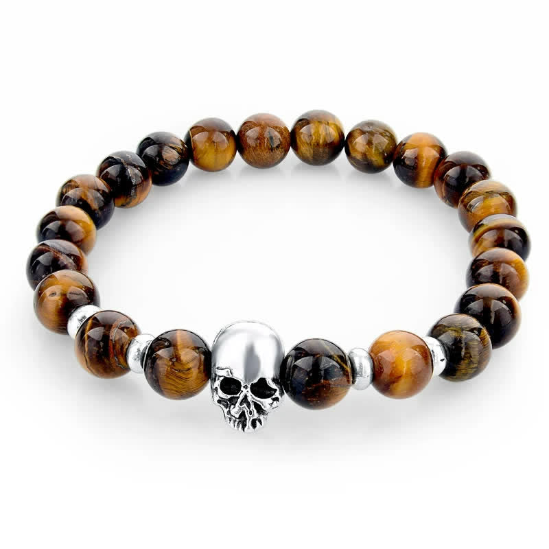 Olivenorma Naturstein Totenkopf Herren Schmuck Elastisches Armband 