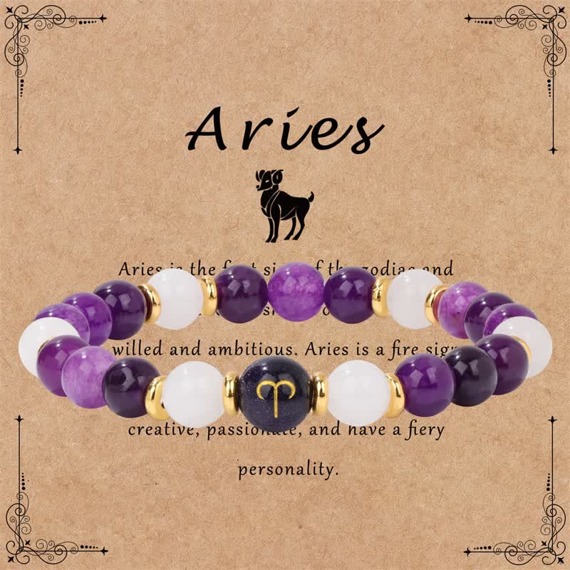 Olivenorma Amethyst Klarer Kristall Blauer Sandstein Perlen Zodiac Armband 