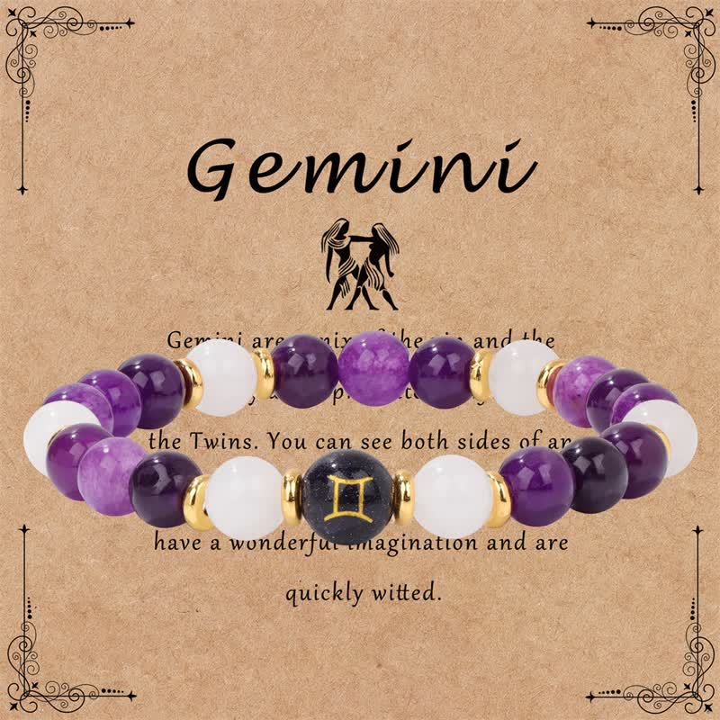 Olivenorma Amethyst Klarer Kristall Blauer Sandstein Perlen Zodiac Armband 