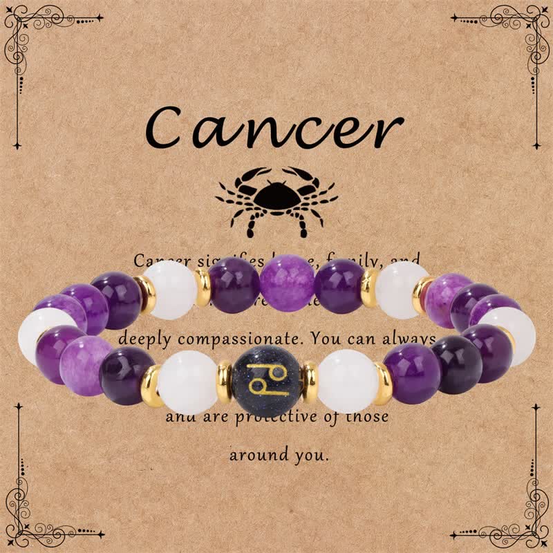 Olivenorma Amethyst Klarer Kristall Blauer Sandstein Perlen Zodiac Armband 