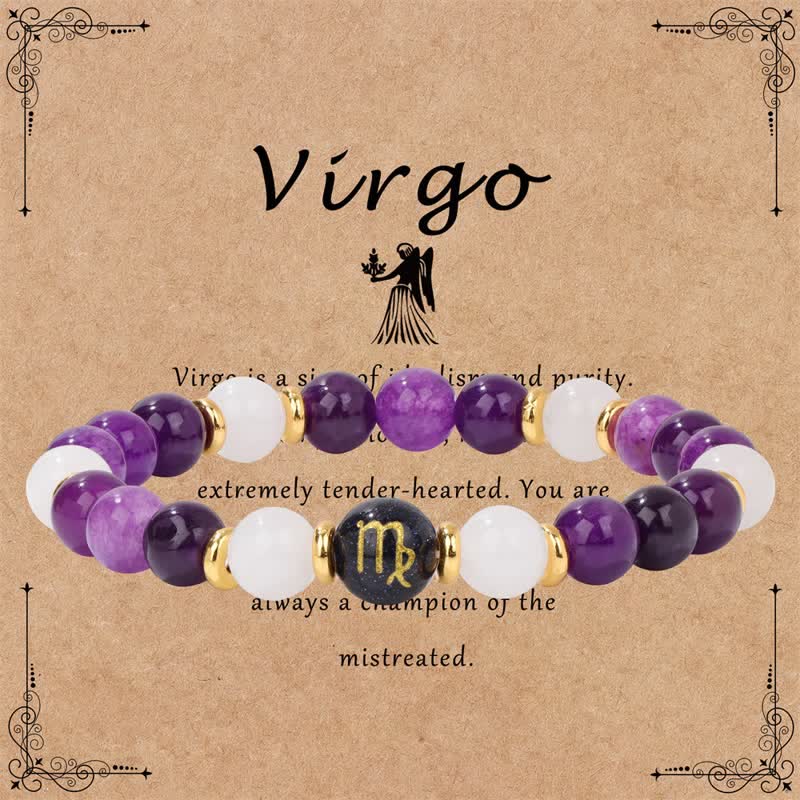 Olivenorma Amethyst Klarer Kristall Blauer Sandstein Perlen Zodiac Armband 