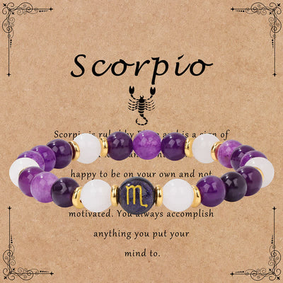 Olivenorma Amethyst Klarer Kristall Blauer Sandstein Perlen Zodiac Armband 