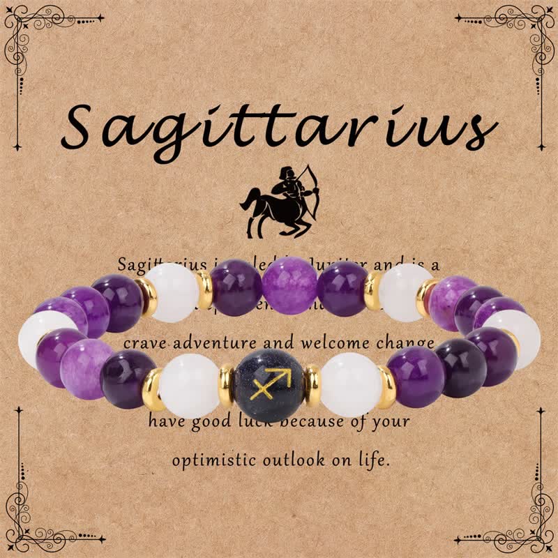 Olivenorma Amethyst Klarer Kristall Blauer Sandstein Perlen Zodiac Armband 