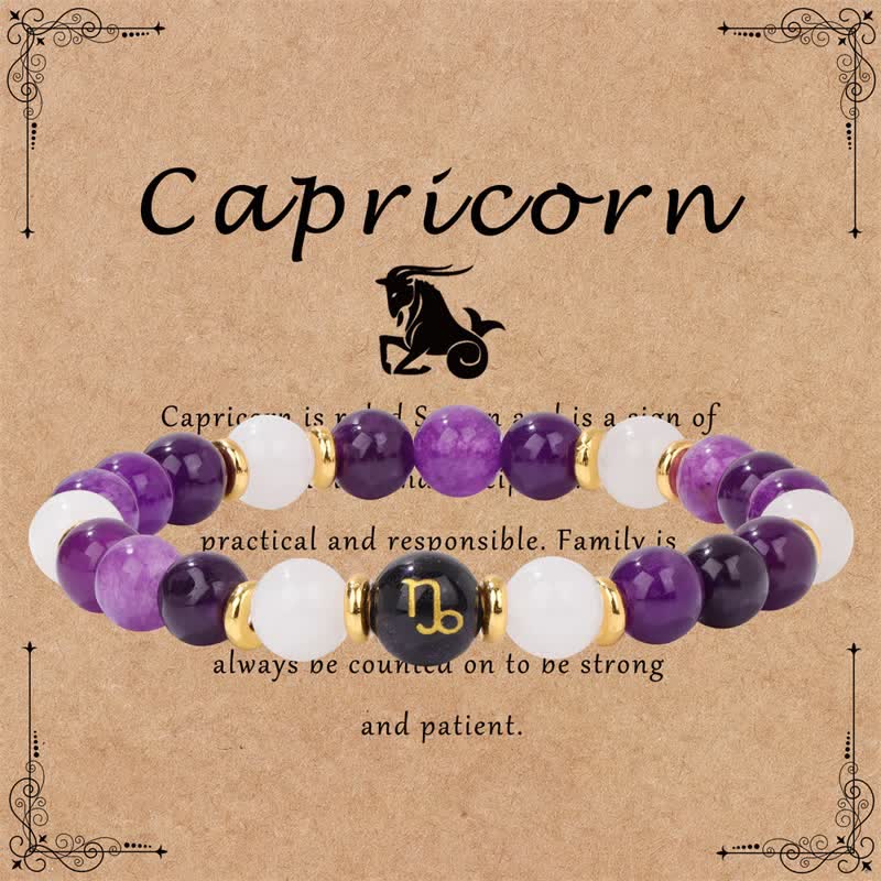 Olivenorma Amethyst Klarer Kristall Blauer Sandstein Perlen Zodiac Armband 