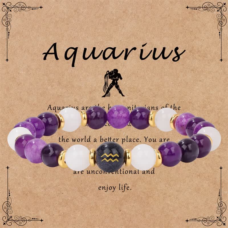 Olivenorma Amethyst Klarer Kristall Blauer Sandstein Perlen Zodiac Armband 