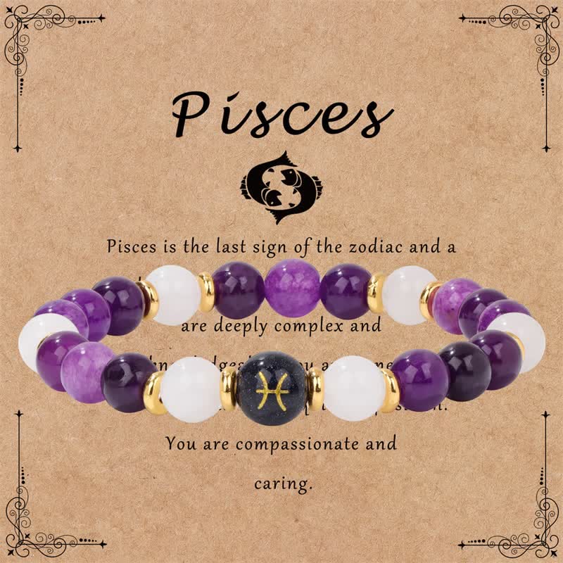 Olivenorma Amethyst Klarer Kristall Blauer Sandstein Perlen Zodiac Armband 