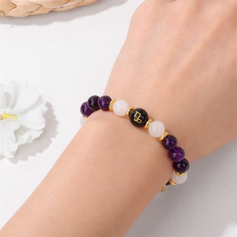 Olivenorma Amethyst Klarer Kristall Blauer Sandstein Perlen Zodiac Armband 