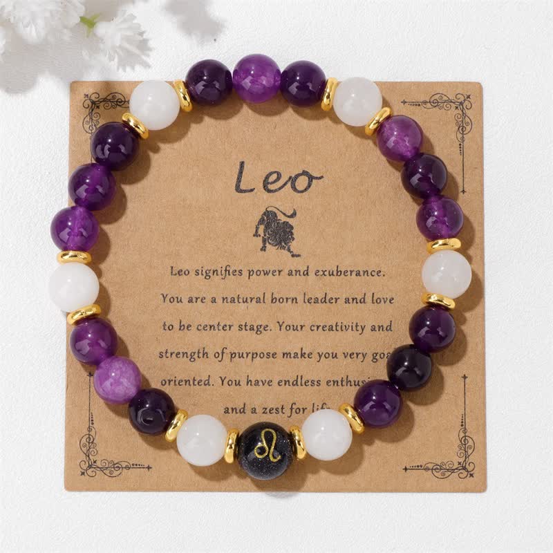 Olivenorma Amethyst Klarer Kristall Blauer Sandstein Perlen Zodiac Armband 