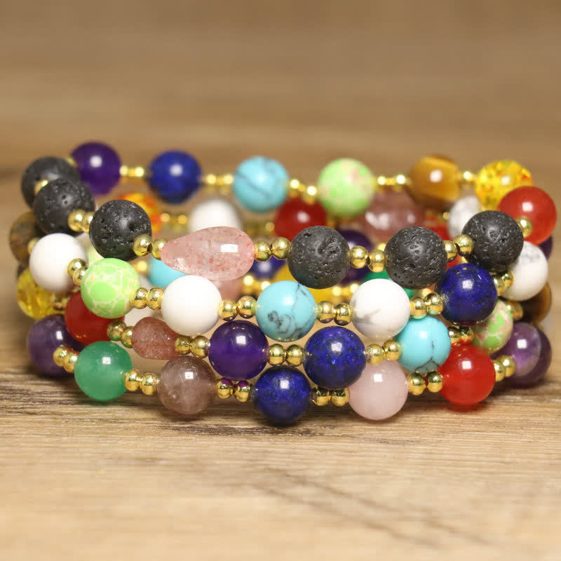 Olivenorma Naturstein Bunt Runde Perlen Exquisites Armband