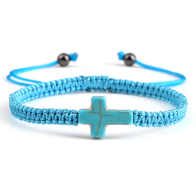 Olivenorma Kreuz Türkis-Anhänger Geflochtenes Armband 