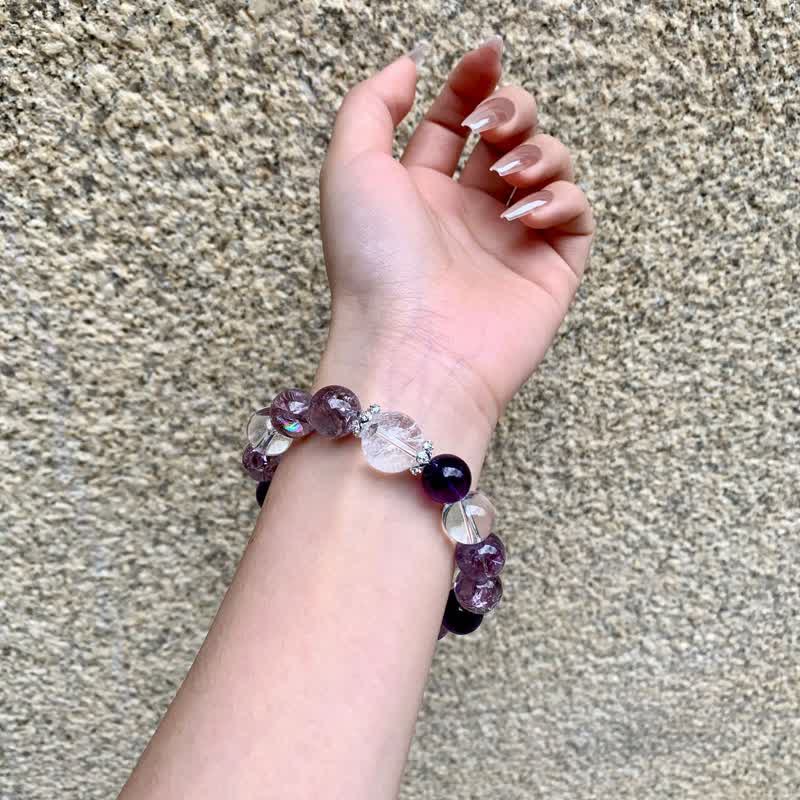 Olivenorma 10mm Amethyst Klarer Kristall Perlenarmband 