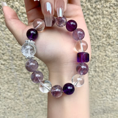 Olivenorma 10mm Amethyst Klarer Kristall Perlenarmband 