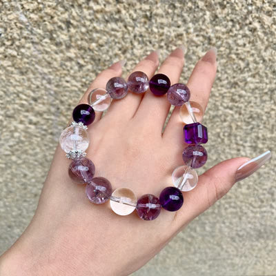 Olivenorma 10mm Amethyst Klarer Kristall Perlenarmband 