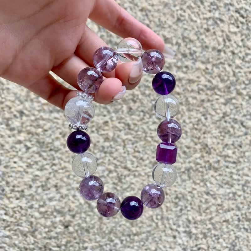 Olivenorma 10mm Amethyst Klarer Kristall Perlenarmband 