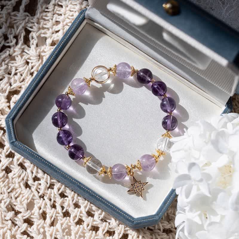 Olivenorma Amethyst Lepidolit Achtzackiger Sternanhänger Armband 