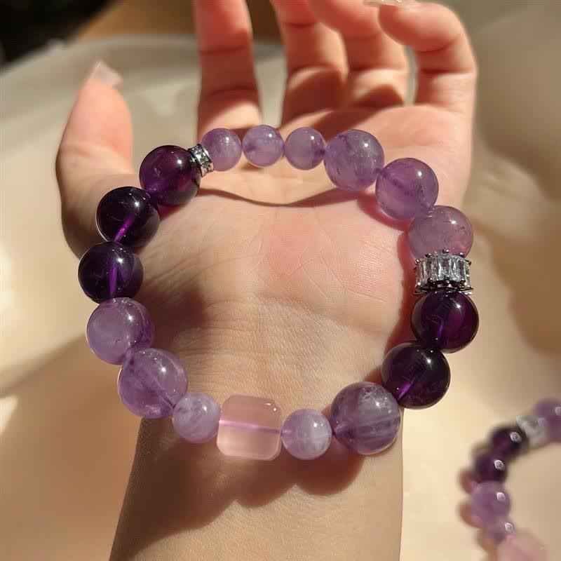 Olivenorma Natur Amethyst Lepidolith Perlen Armband 