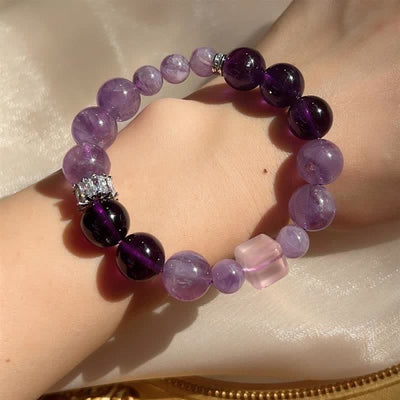 Olivenorma Natur Amethyst Lepidolith Perlen Armband 