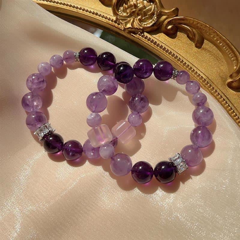 Olivenorma Natur Amethyst Lepidolith Perlen Armband 