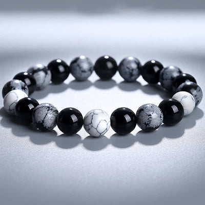 Olivenorma 10mm Schneeflockenobsidian Weiße Türkis Perlenarmband 